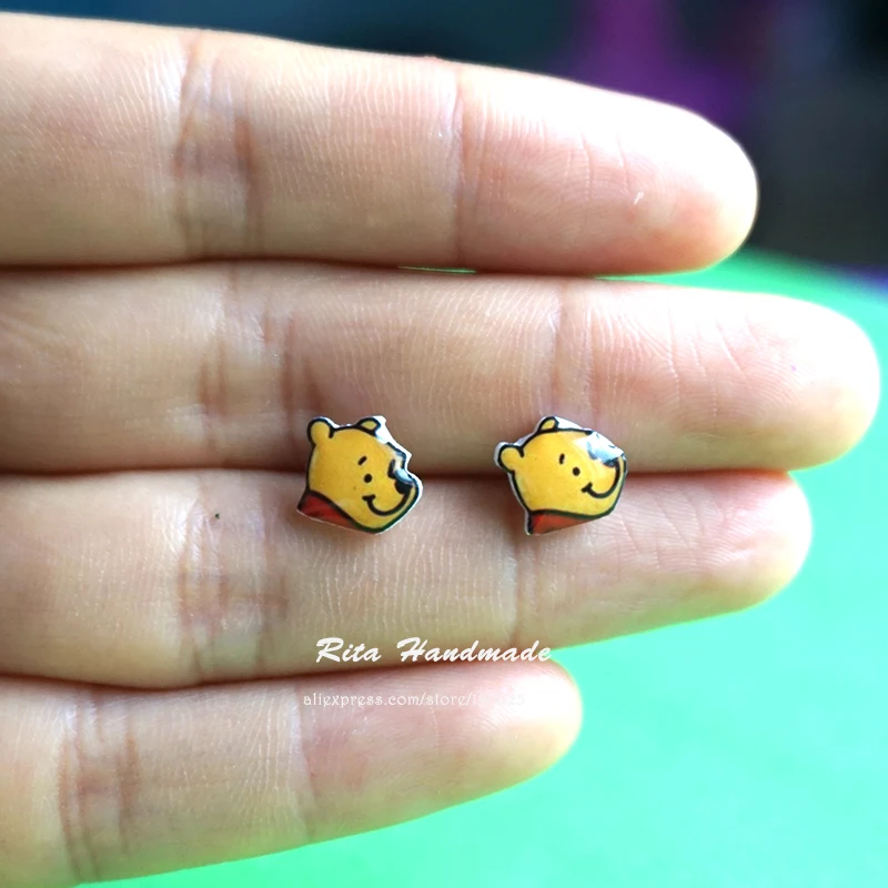 Прекрасный Винни Пух серьги гвоздики для женщин 925 пробы серебро уха клип Brinco