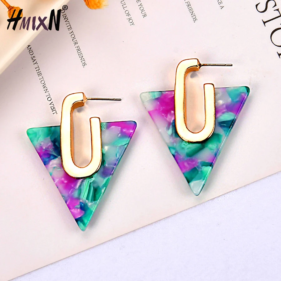 

2020 NEW Simple Geometric metal Acetate Stud Earrings for Women Bohemia Colorful Acetic Acid Earrings Fashion Jewelry girl gift