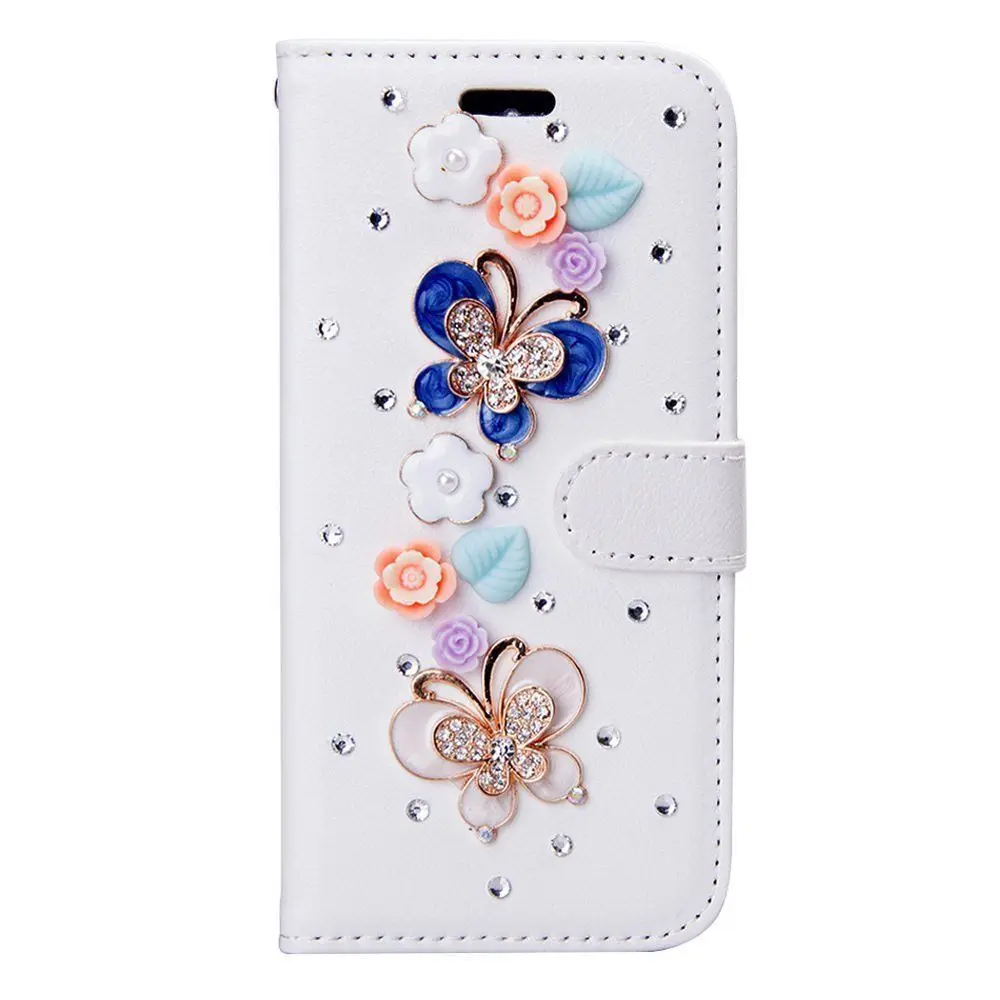 Чехол-кошелек ручной работы из искусственной кожи с блестящими стразами для iPhone