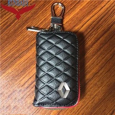 Black KUNBABY топ из натуральной кожи сумка для ключей автомобиля чехол кошельки Модные Женские ключницы держатели Carteira для Renault - Название цвета: Black