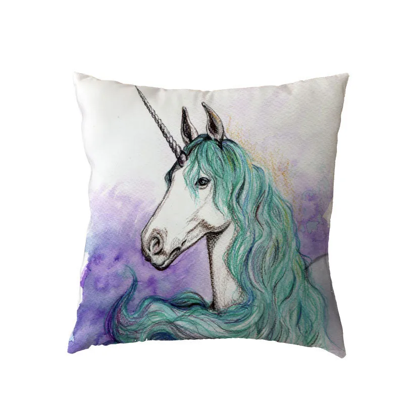 Noble Unicorn Pattern Cushion Cover Polyester Peach Skin Beautiful Rainbow Colorful Letters Warm Simple Style Pillow Decoration | Дом и сад