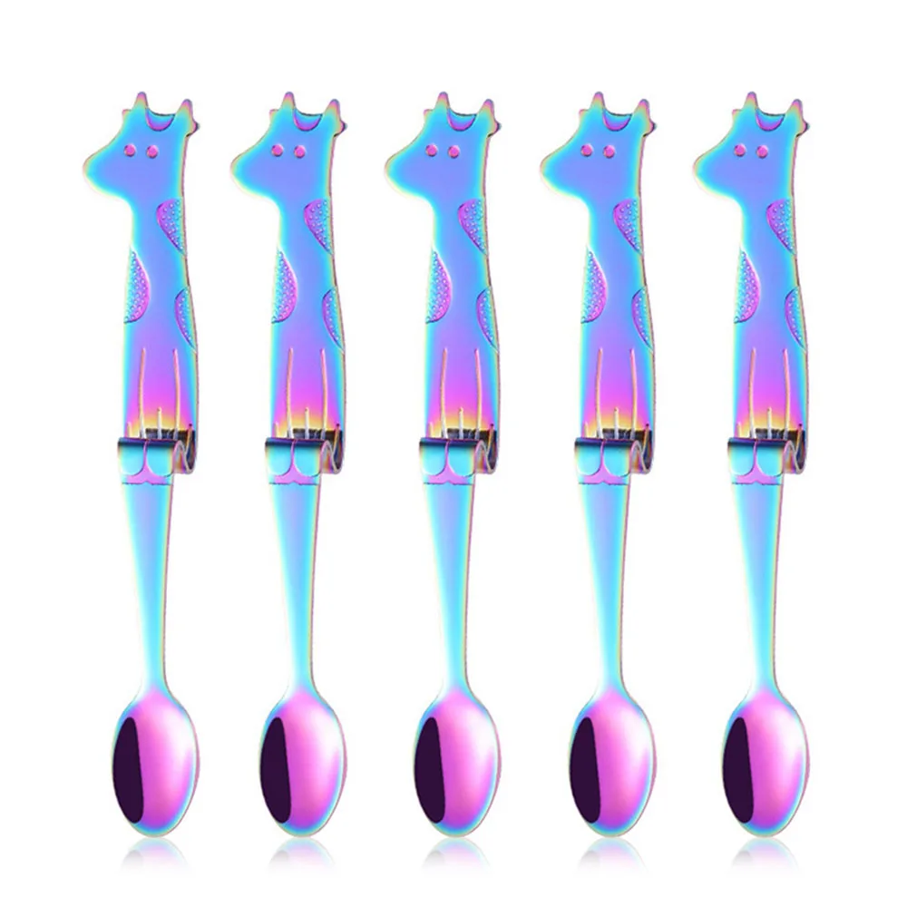5pcs Colorful Симпатичный вязаный жакет «Олень» подвесная чашка чайная, кофейная ложка Чай ложки Stainlss Сталь ложки с длинной ручкой, висит ложкой сахара десертные ложки инструментов для питья - Цвет: 5pcs Colorful