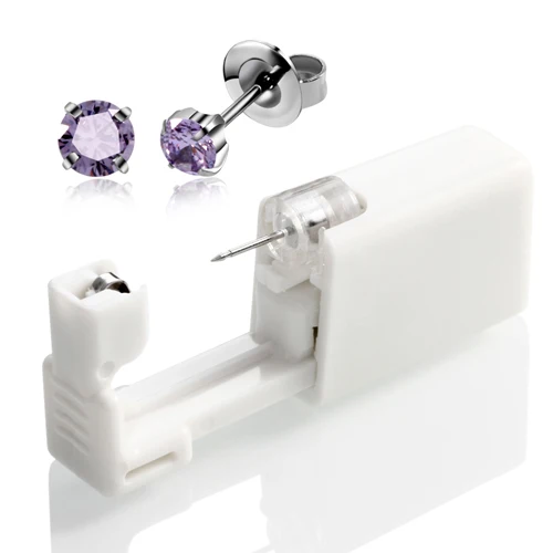 4mm Silver Purple SWANJO 1 шт. пистолет для пирсинг для уха Одноразовые Стерильные ухо Прибор Для Пирсинга Хряща трагус Спираль пирсинг пистолет инструменты комплект серьги-гвоздики - Окраска металла: 4mm Silver Purple