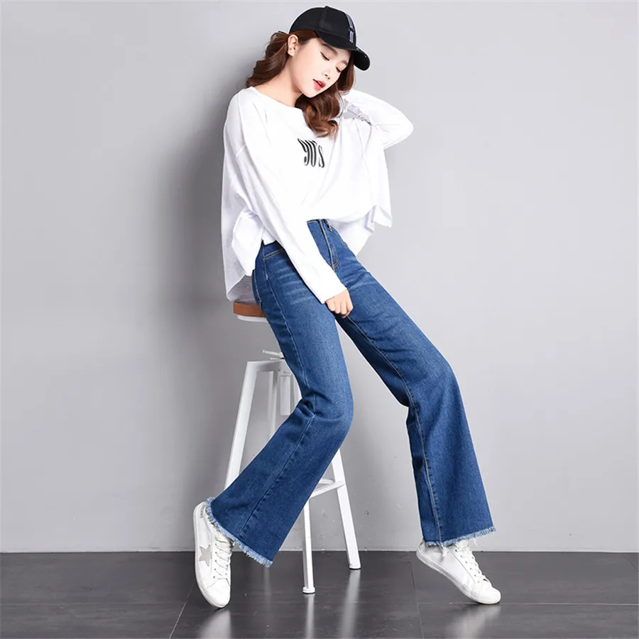 Женские джинсы с высокой талией эластичные свободные прямые шикарные широкие