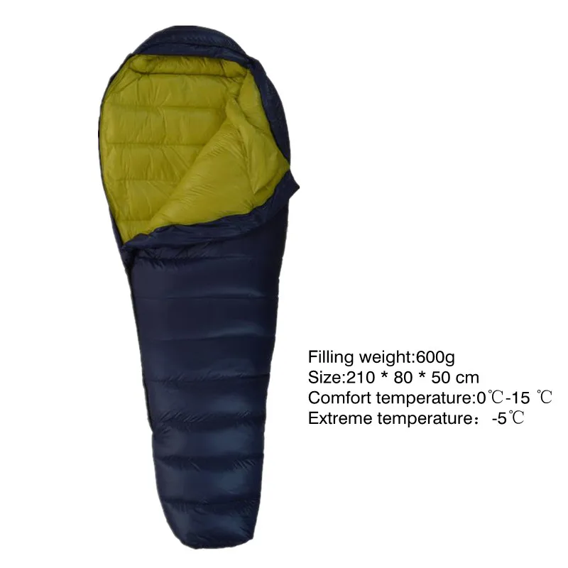 navy blue Yellow600g Зимние Пуховые спальные мешки для мам, 400 г, 600 г, 800 г, 1000 г, утиный пух, сохраняющий тепло, сверхлегкие, для отдыха на природе, кемпинга, путешествий, альпинизма, Euipment - Цвет: navy blue Yellow600g