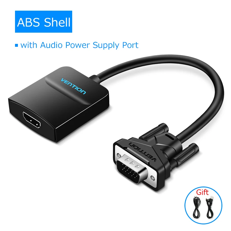 ABS Black Vention vga-hdmi адаптер с аудио поддержкой 1080P для ПК ноутбука к HDTV проектор Видео Аудио конвертер VGA HDMI конвертер 1 м - Цвет: ABS Black
