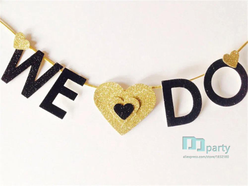 engagement party We do heart gold black glitter wedding cake topper - decoration- toppers-wedding | Дом и сад