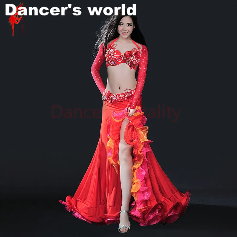 Женская одежда для танца живота роскошный костюм бюстгальтер + плечо пояс юбка 4