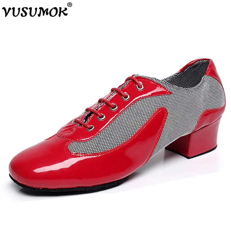 

VUSUMOK Genuine Leather Dance Shoes Sneakers Teacher shoes Soft base Men Ballroom Shoes Heel Dance Shoes for Men Heel Plug Size