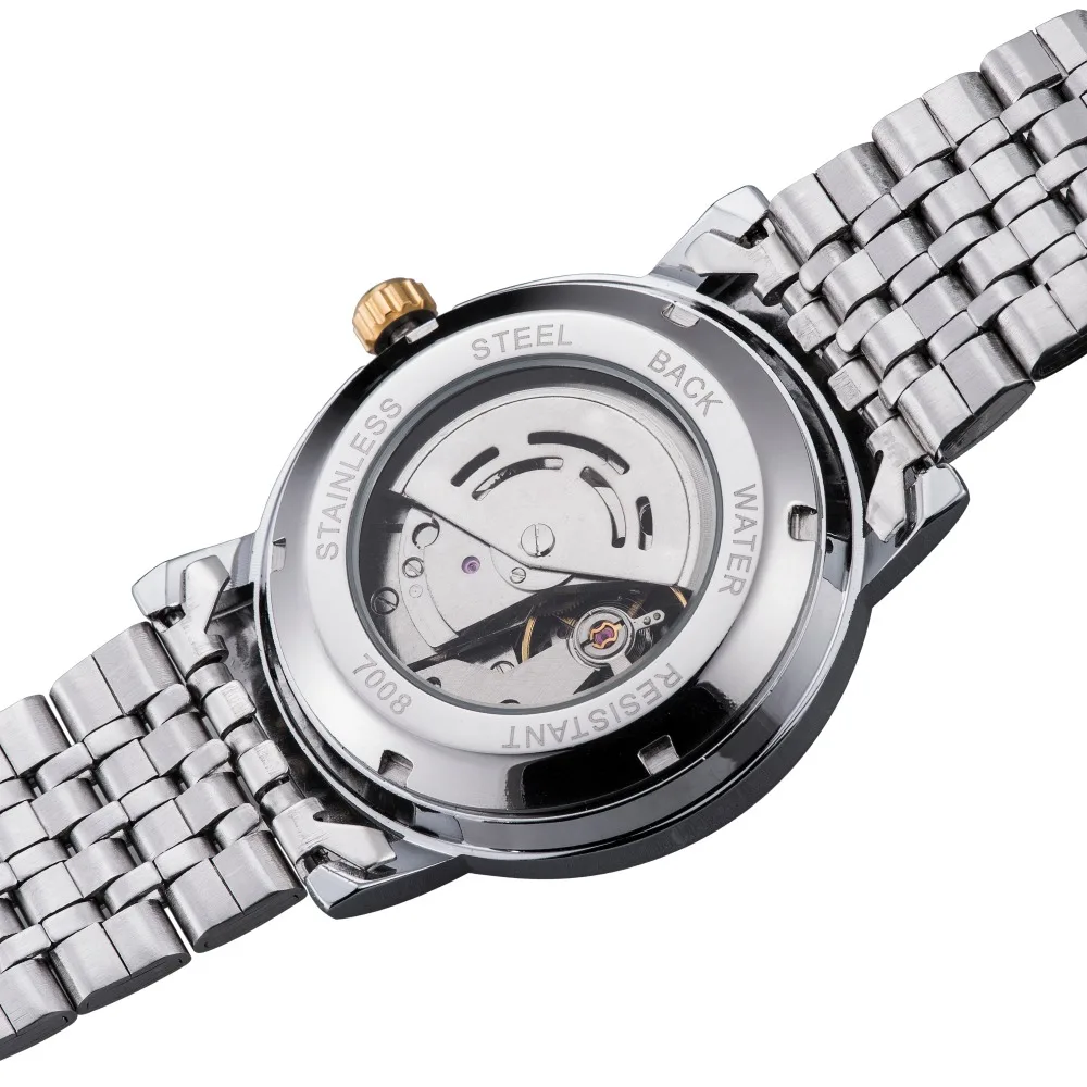 Мужские Элегантные часы с ремешком и автоматическим заводом полностью стальные