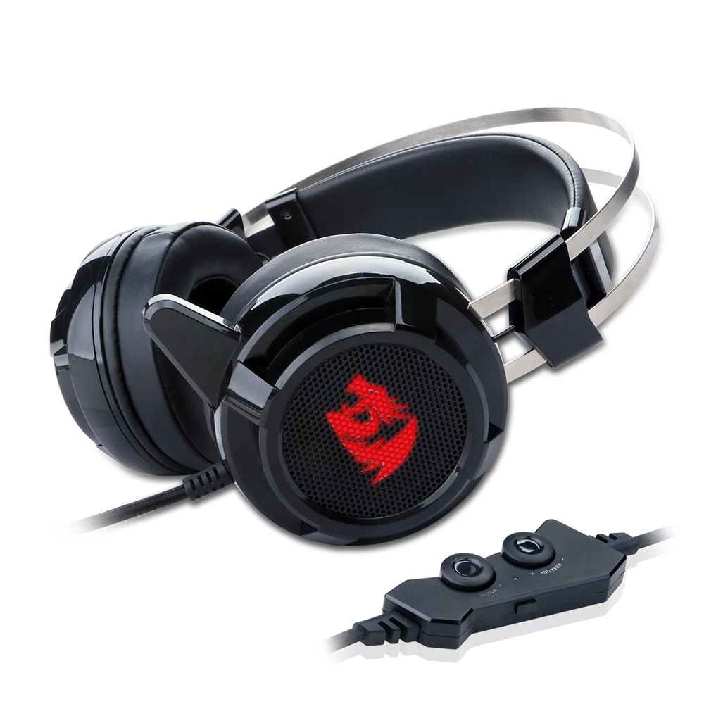 Redragon 7,1 канальный объемный стерео игровая гарнитура Накладные наушники с микрофоном индивидуальная Вибрация шумоподавление светодиодный светильник