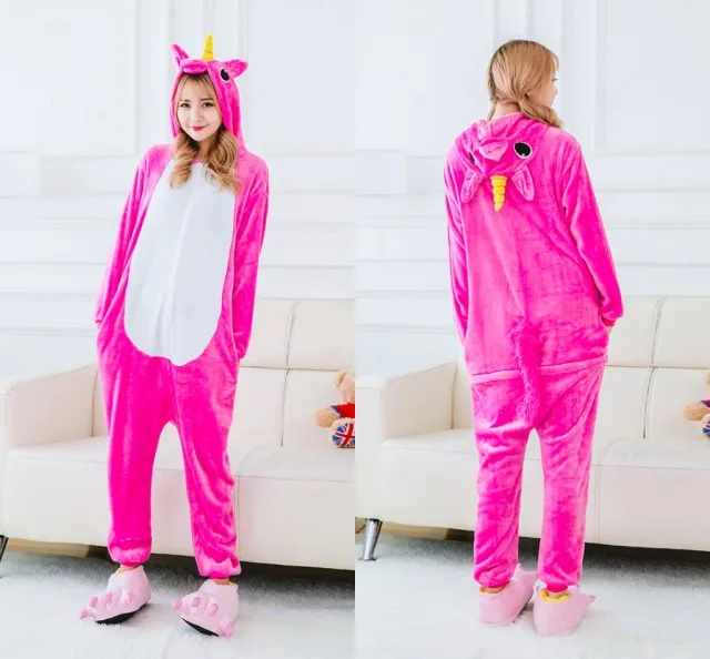 1407 Fuschia Unicorn Дешевые зимние пижамные комплекты с единорогом для женщин и мужчин, парные комбинезоны с животными, домашняя пижама, фланелевые пижамы для взрослых для костюмированной вечеринки, одежда для сна - Цвет: 1407 Fuschia Unicorn