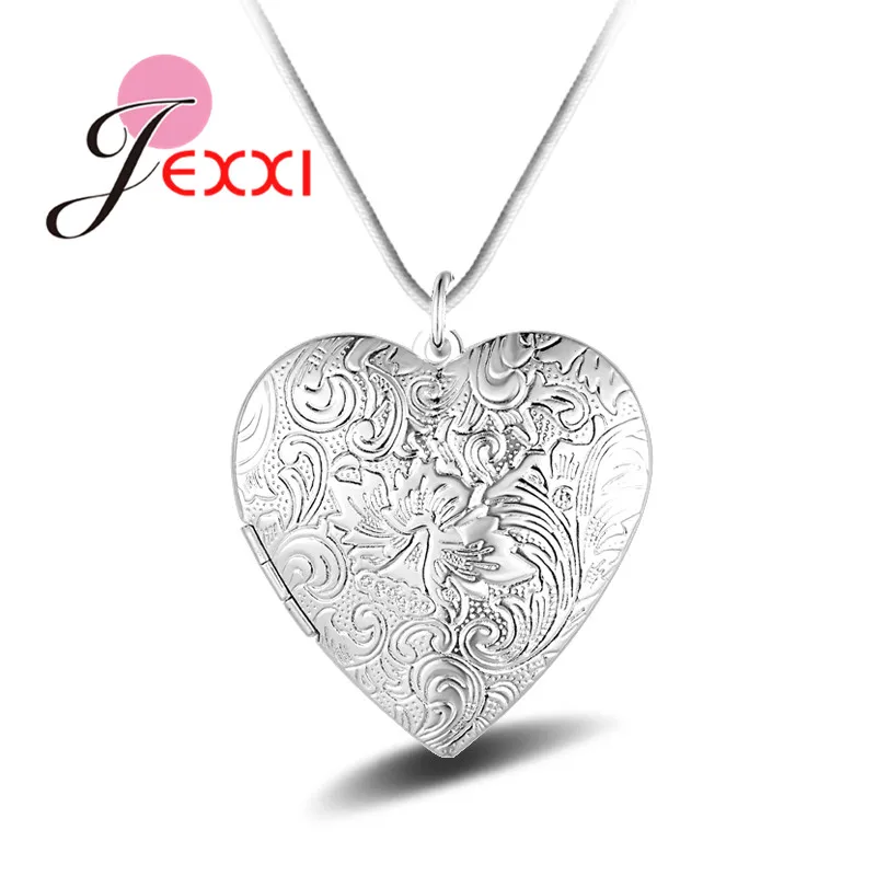 

Hot Trendy Women Real 925 Sterling Silver Heart Shape Pendant Necklace Women Jewelry Photo Frame Design Vintage Bijoux