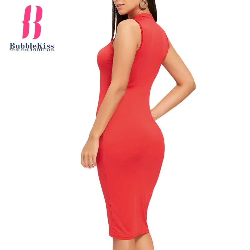 Стенд воротник Рождество печати Bodycon платье сезон: весна–лето миди Платья для