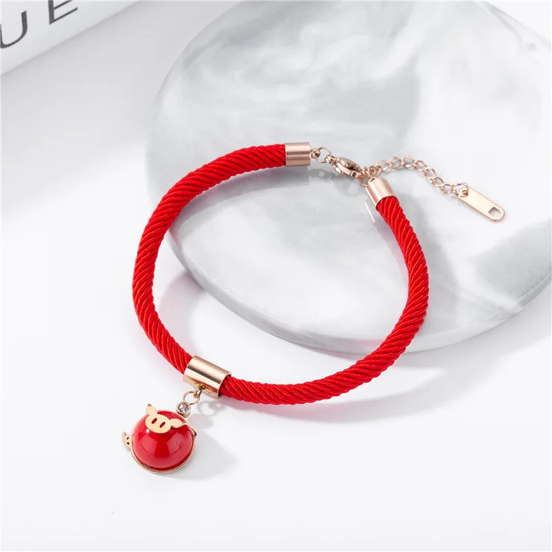 Red Charm Bracelet Female Titanium Steel 18k Rose Gold Plated Bangle Lucky Pig Hand Ornaments Jewelry | Украшения и аксессуары