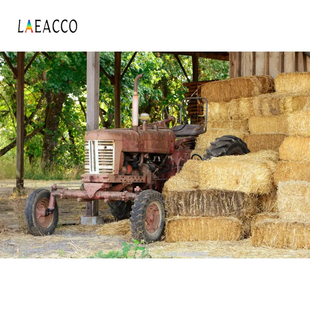 Laeacco старый Сельский ферма фон для фотографии Haystack трактор Детские вечерние