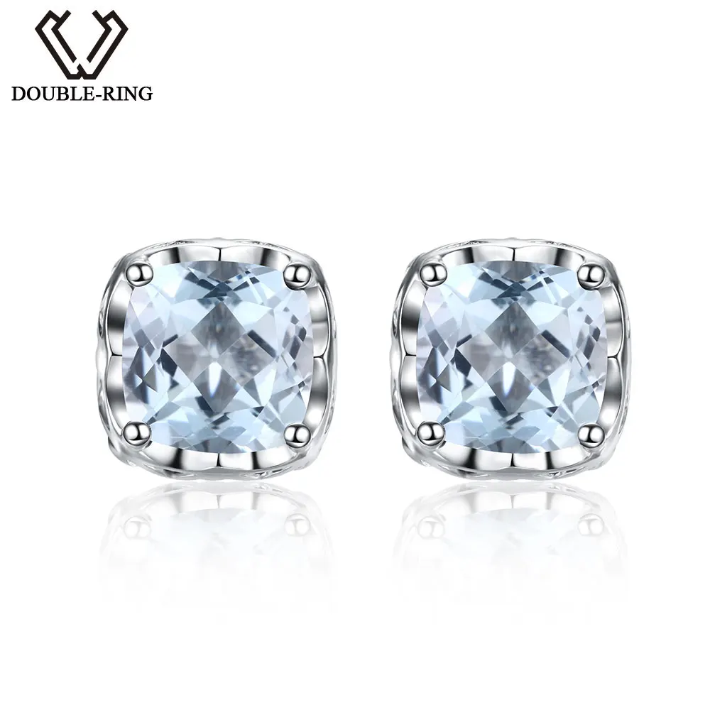 

DOUBLE-R 5.4ct Natural Blue Mystic Topaz Gemstone Sterling Silver Earrings For Women Vintage Stud Earrings Costume Jewelry
