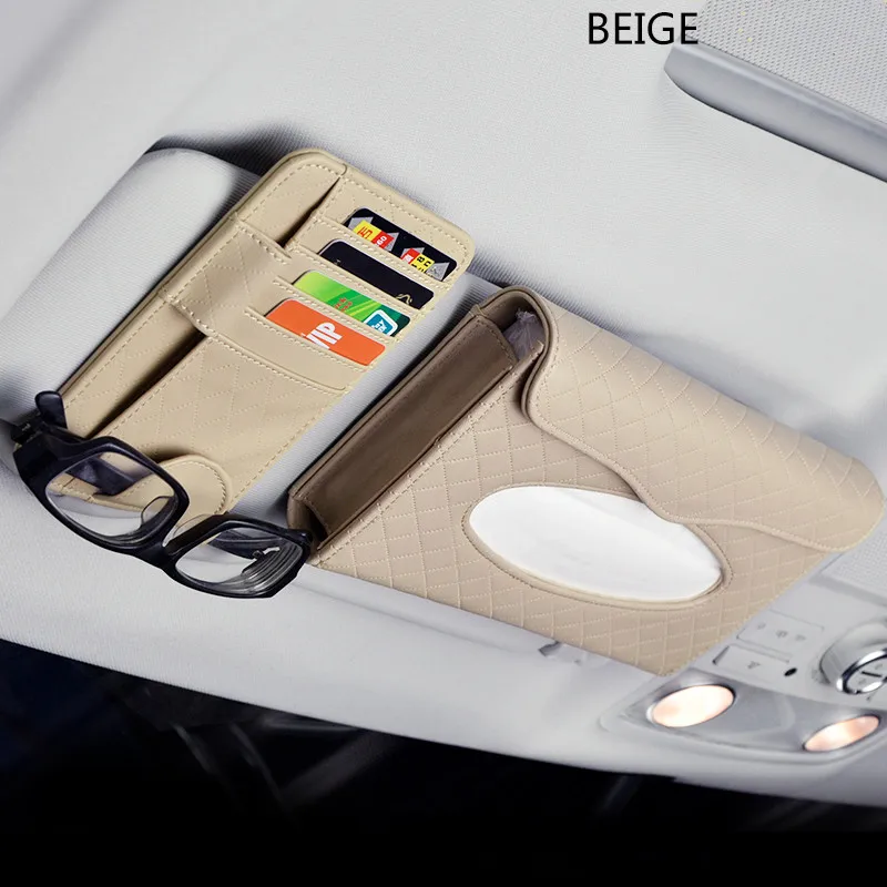 Beige 1 Автомобильные Навесы карты хранения CD сумка из искусственной кожи Солнцезащитный козырек ткани мешок висит автомобиль коробка ткани для интерьера Стайлинг Черный - Название цвета: Beige 1