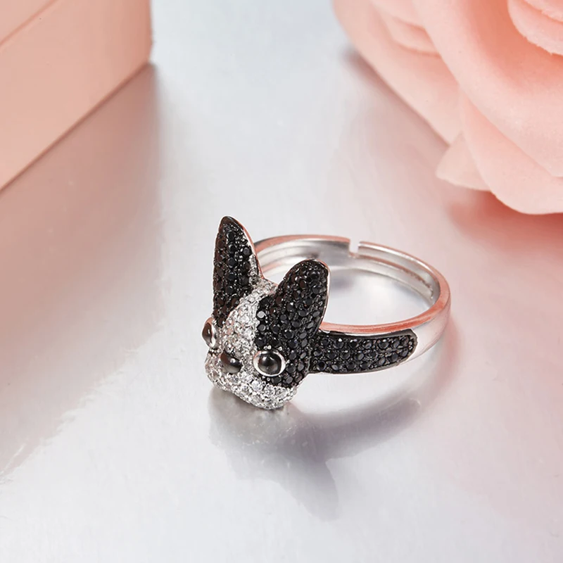 BESTLYBUY,,, 925 пробы, серебро, верные партнеры, французский бульдог, собака, животное, женское кольцо для женщин, модное ювелирное изделие