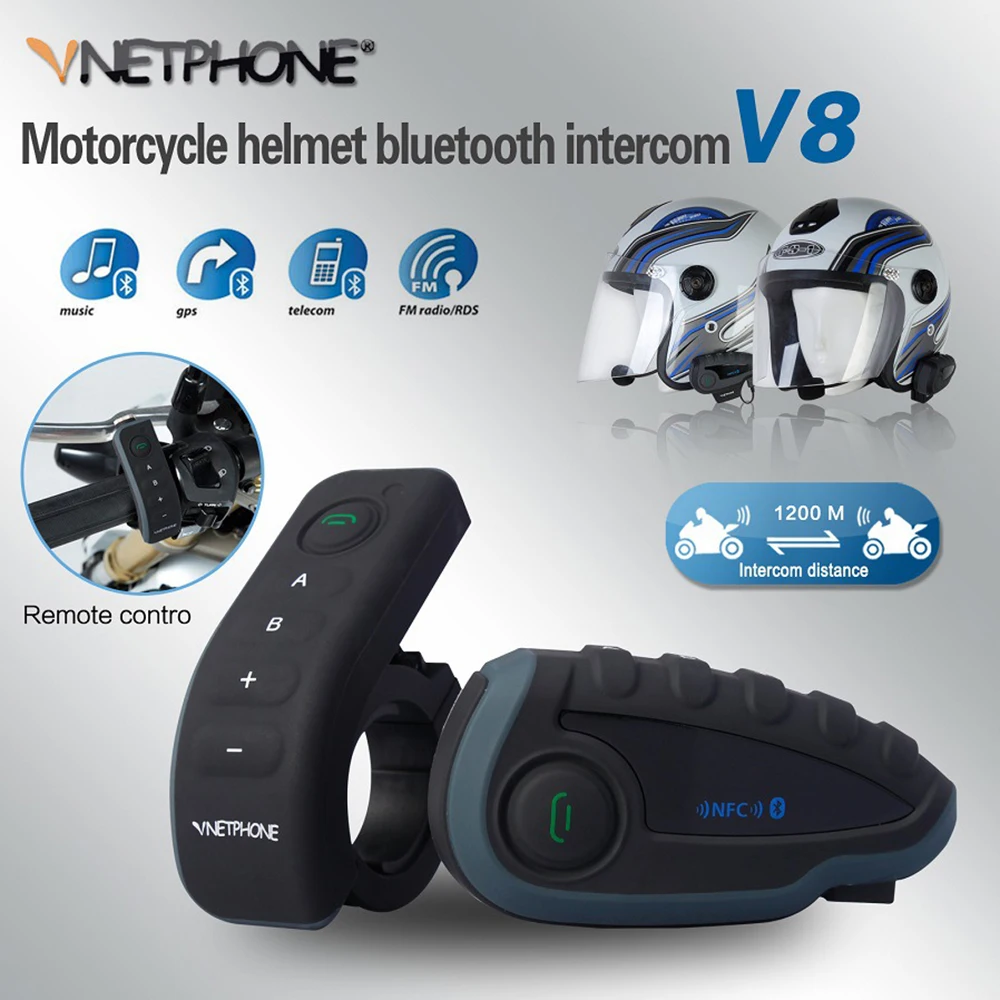 Bluetooth-гарнитура VNETPHONE V8 для мотоциклетного шлема 1200 м | Автомобили и мотоциклы