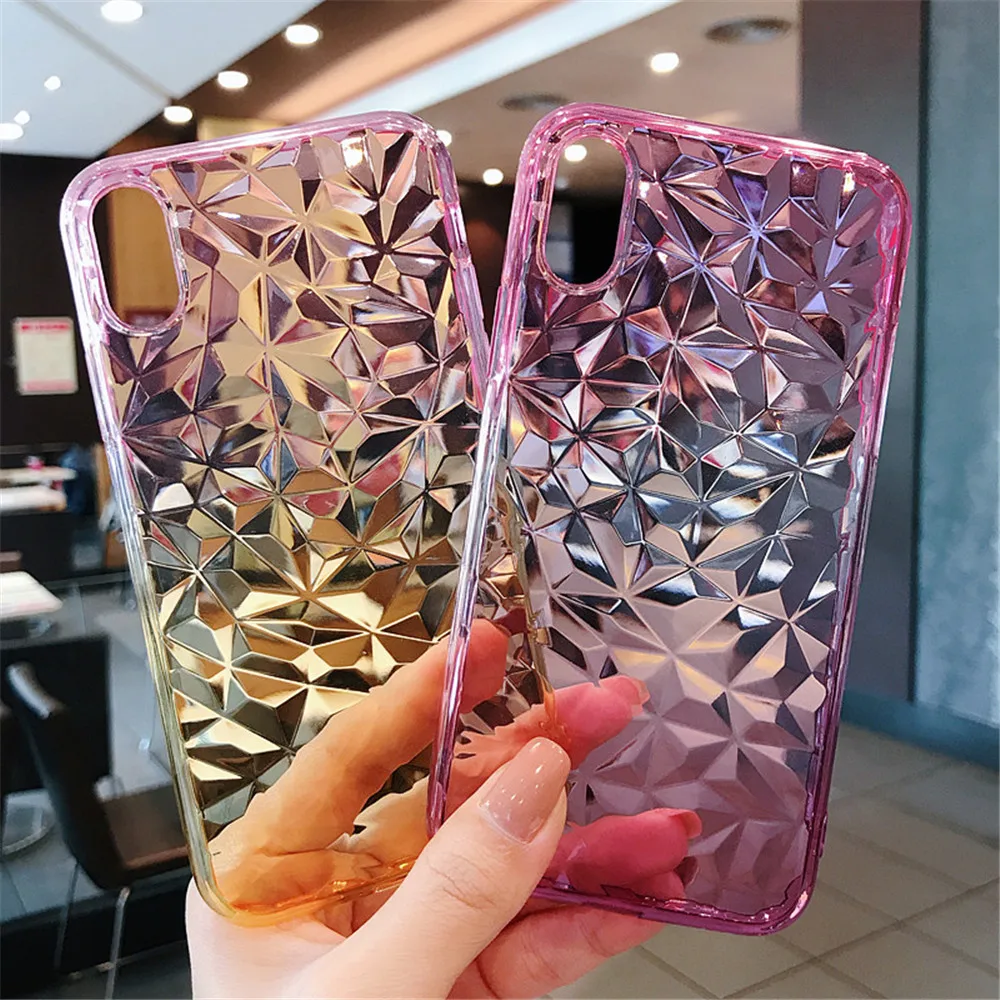 Gradient Color Chic 3D Crystal Diamond Phone Cases For OPPO R11s Plus Transparent Lingge Covers R15 R15pro Soft |
