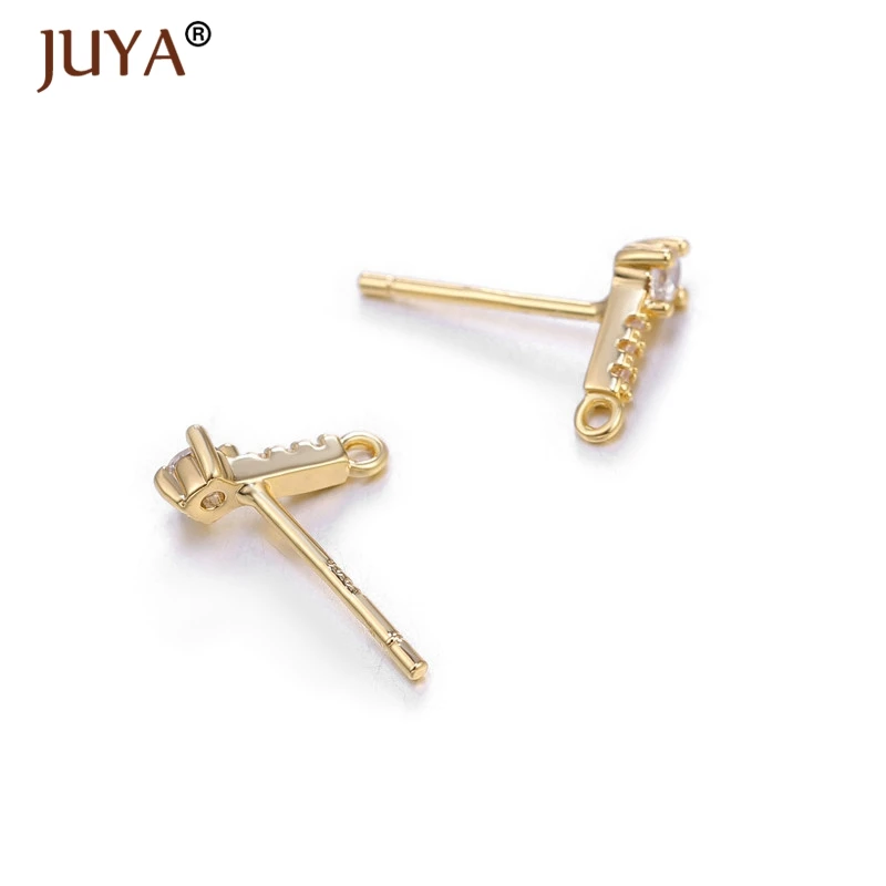 DIY аксессуары для изготовления сережек покрытые 14 K настоящим золотом с цирконом в форме стержня серьги-Крючки фурнитура ручной работы ювелирное изделие