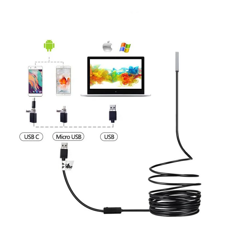 Эндоскоп 5 мм 2 в 1 USB 0 МП HD змеиная трубка Бороскоп эндоскоп инспекция микро камера