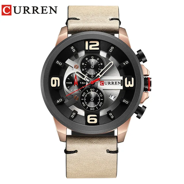 Khaki gold Curren Хронограф Спортивные Мужские часы 8288 роскошные кожаные кварцевые наручные часы мужские Montre Homme Hodinky часы - Цвет: Khaki gold
