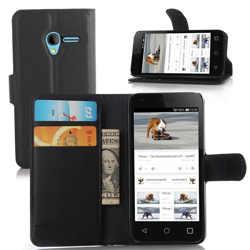 Модный кожаный чехол с откидной крышкой личи для Alcatel One Touch Pixi 3 4 5 дюймов 4027D 4027N