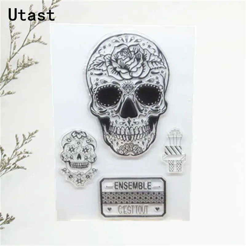 Прозрачные силиконовые штампы в виде черепа на Хэллоуин/прозрачный резиновый