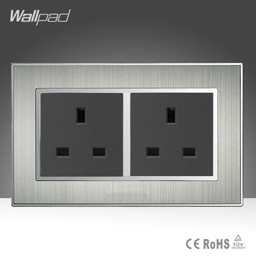 

Luxury Double 13A Wall UK Socket Panel Satin Metal Frame 146 Standard 13A UK Wall Socket, Electric Outlet AC110-250V