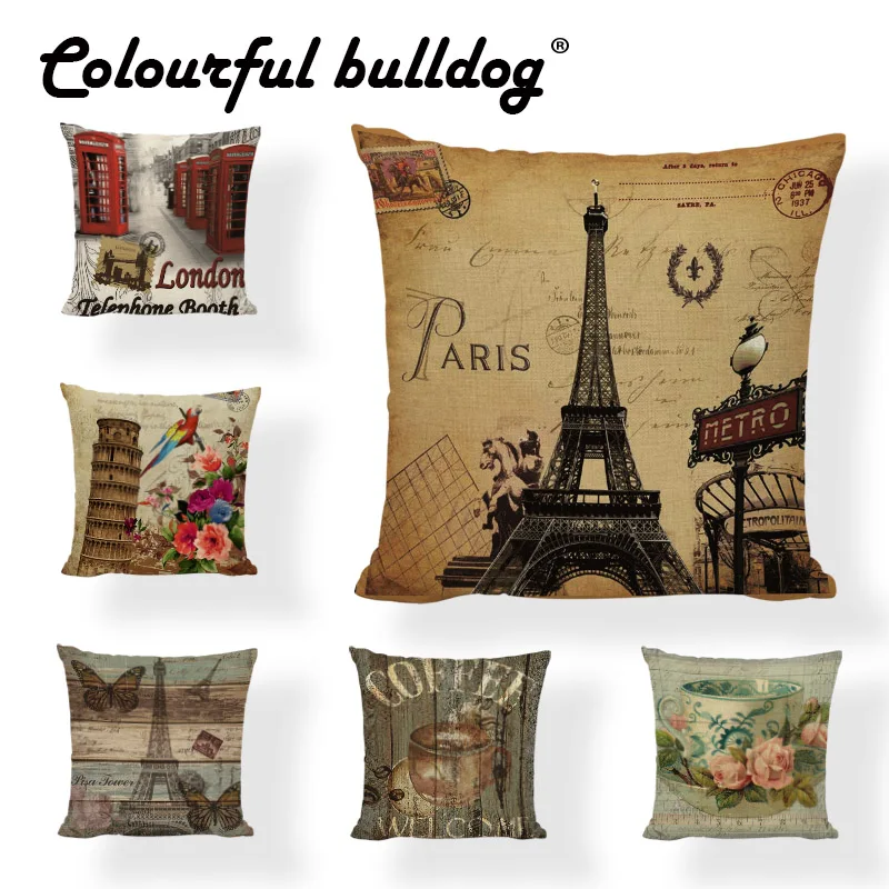 Чехол в стиле ретро с рисунком Лондонской Парижской башни|cushion cover|usa cushionparrot cushion