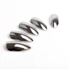 24 шт., металлические зеркальные накладные ногти, искусственные ногти на шпильках, искусственное металлическое покрытие, среднее полное покрытие, серебряный, в стиле панк, накладные ногти