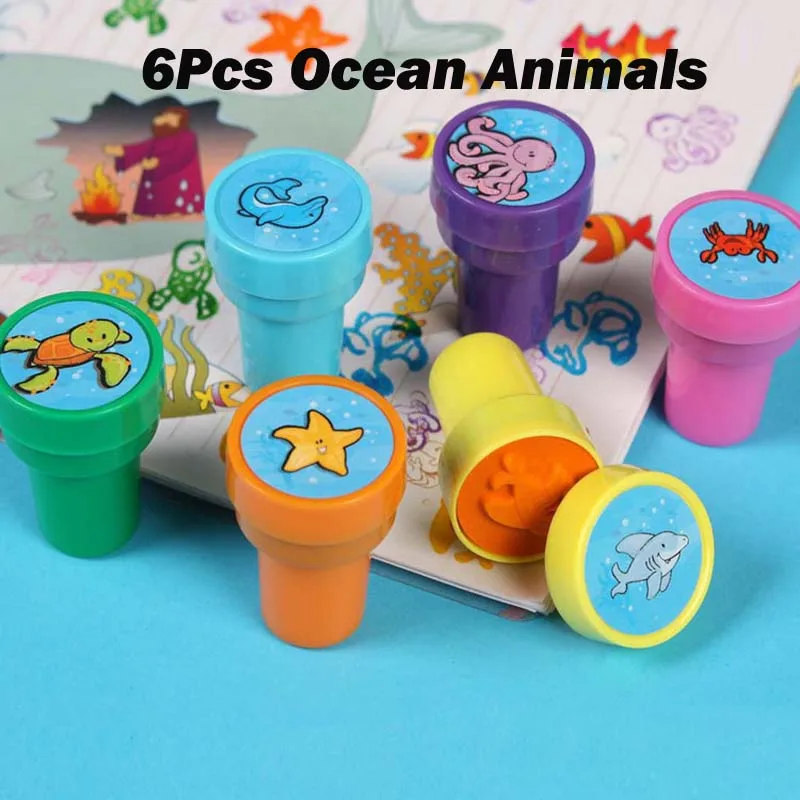 6Pcs Ocean Animals 6/10/12 шт Детские игрушки марки мультфильм Животные фруктов, овощей Детские уплотнение для Скрапбукинг штампа DIY живопись фотоальбом Декор - Цвет: 6Pcs Ocean Animals