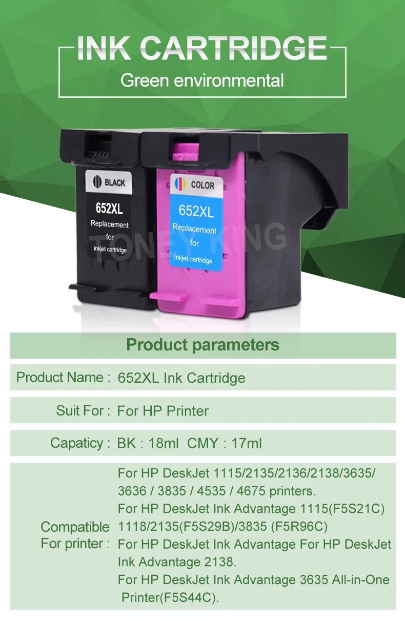 Toney universal(король 652XL сменный картридж для принтера для hp 652 XL для hp 652 с чернилами hp Deskjet 1115 1118 2135 2136 2138 3635 3636 3835 4535 принтер