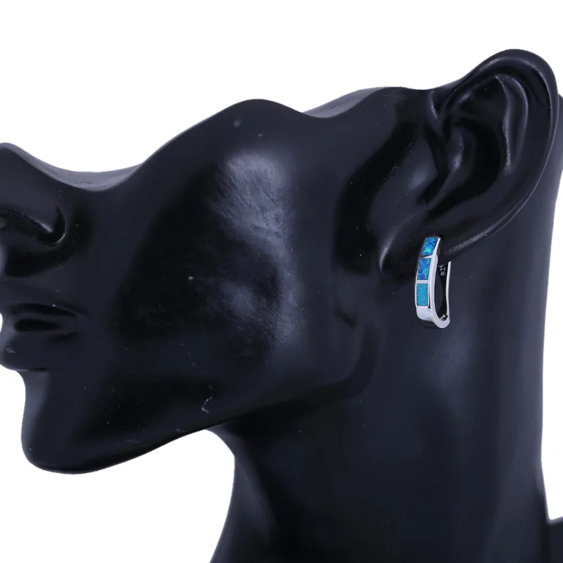 ROLILASON Hoop Earrings for women Wholesale Retail Blue Fire Opal silver plated Fashion Jewelry OE744 | Украшения и аксессуары
