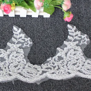 YACKALASI 5 Yds White Bridal Wedding Lace Fabrics Appliqued Scalloped 3D Flower Embroidered Sewing Trims For Dress 15cm