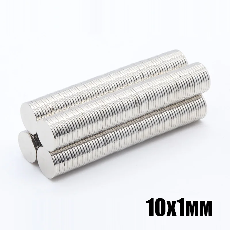 1000 шт 10x1 мм неодимовый магнит 10x1 мм редкоземельный маленький сильный Круглый Постоянный 10*1 мм Электромагнит на холодильник NdFeB никель магнитный