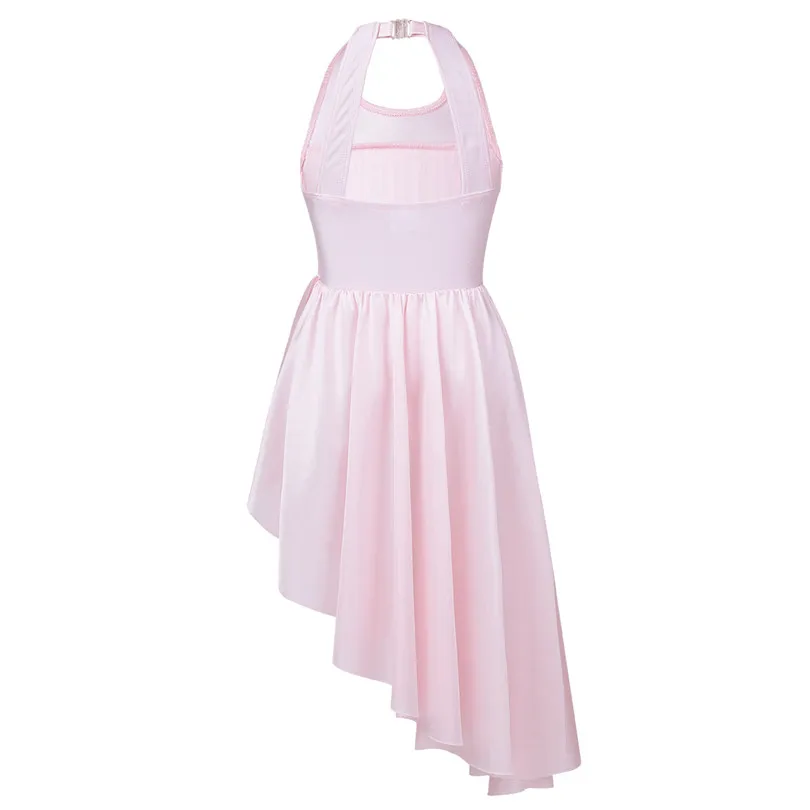 Детское балетное платье без рукавов для девочек, с рюшами, с вырезом на спине, с застежкой, с неровным подолом, красивое балетное танцевальное гимнастическое трико, платья
