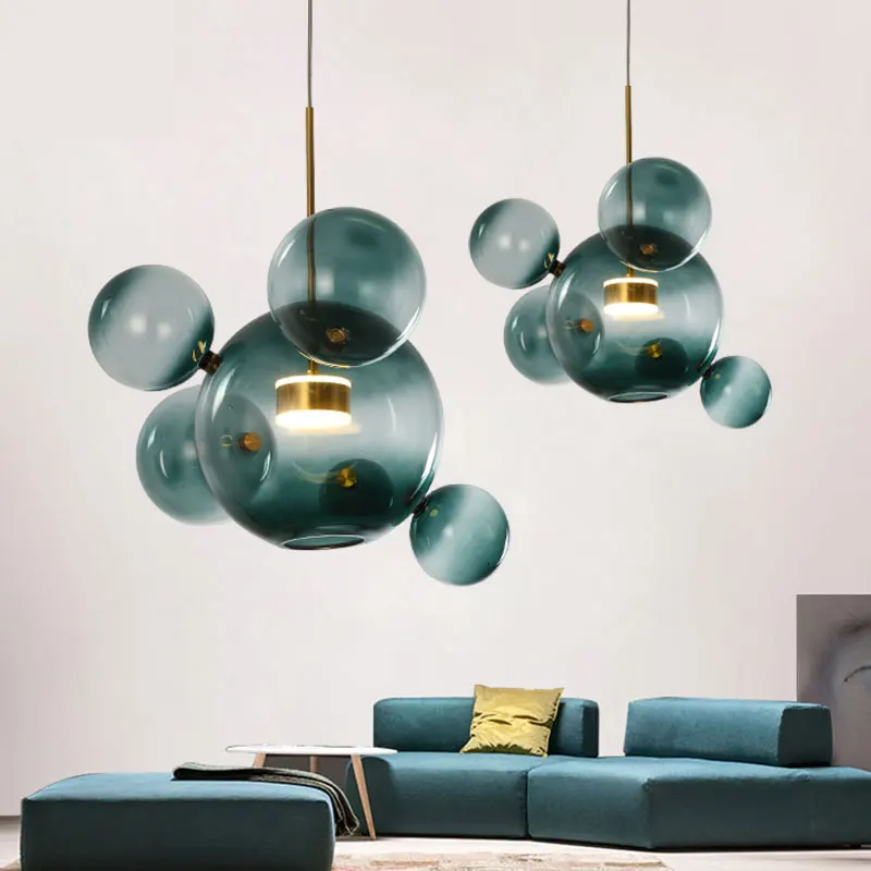 

Nordic Glass Mickey Pendant Lights LED Loft Modern Bubble Ball Hanging Lamp for Home Kitchen Lighting Fixtures Industrial Decor