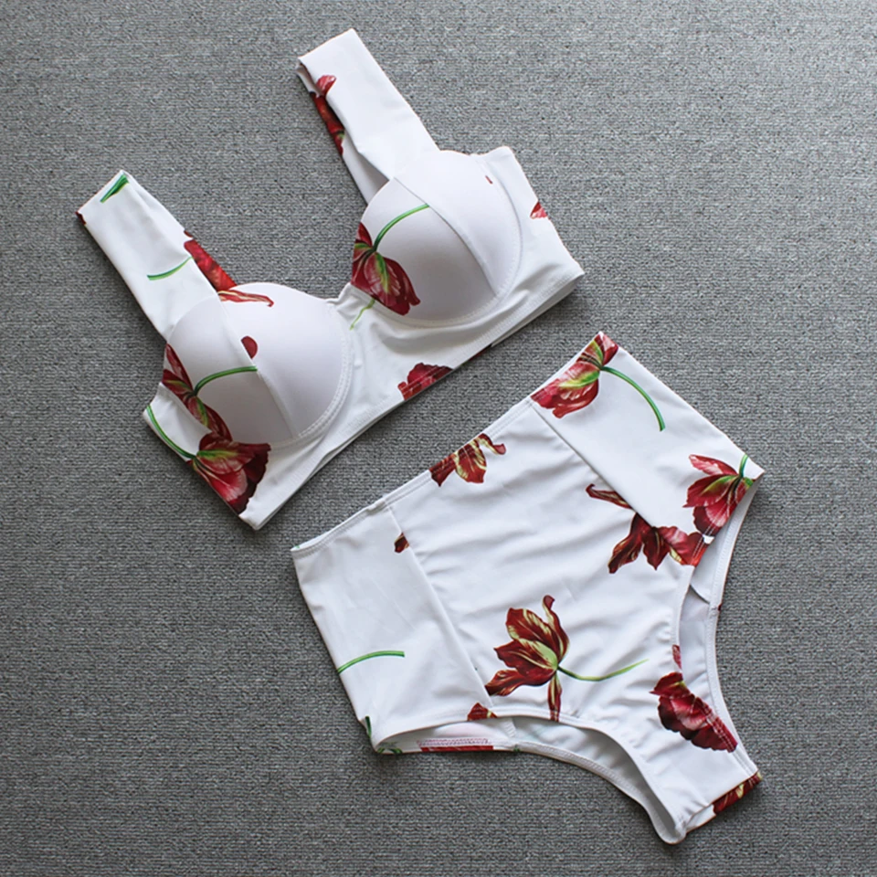 Сексуальный спортивный купальник на косточках бикини с объемными цветами