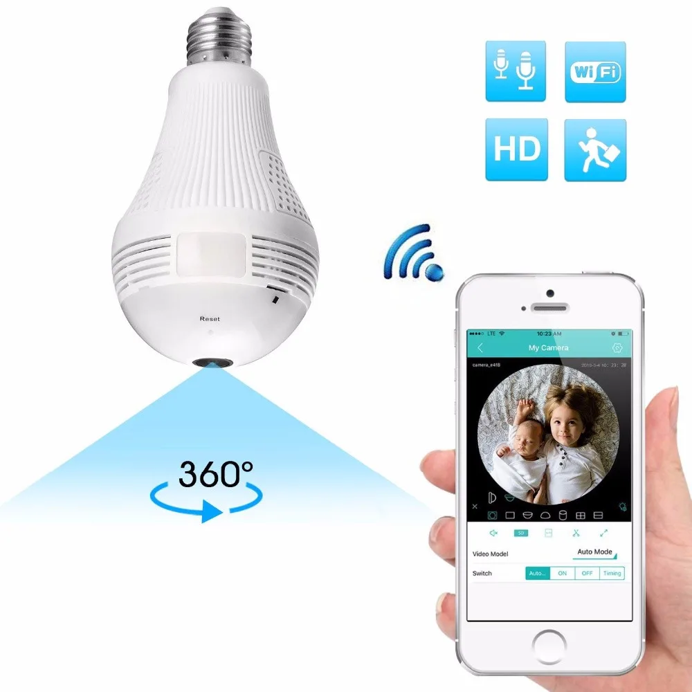 360 градусная панорамная камера 960P мини Wi Fi IP Лампа видеонаблюдения датчик