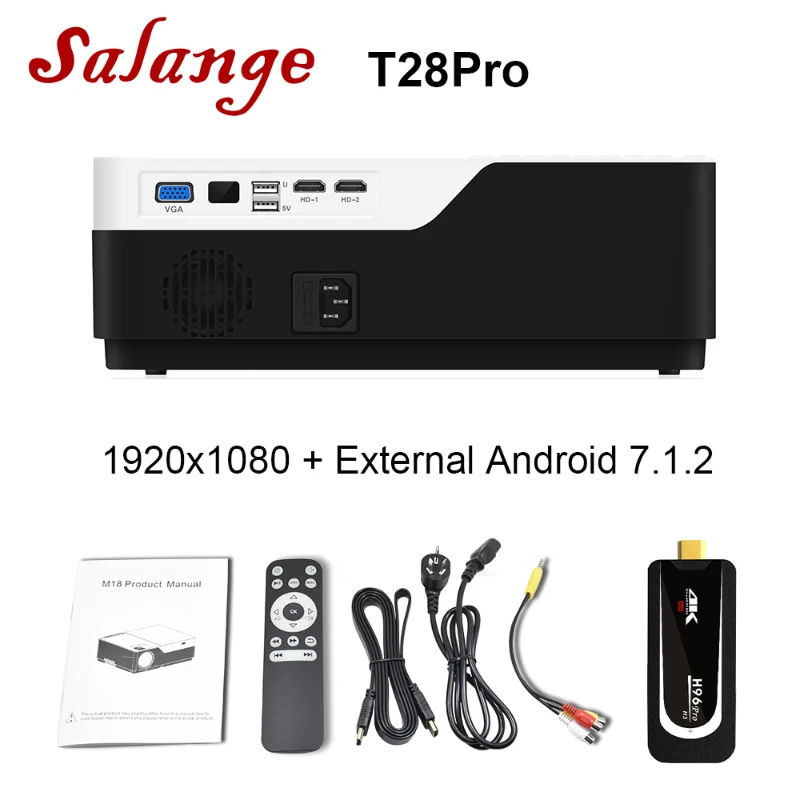 Salange Full HD проектор M18, настоящий 1920x1080 200 дюймов Android 7,1 HDMI USB проектор для игры кино домашний кинотеатр поддержка AC3 - Цвет: 1920x1080 Android7.1