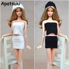 Черно-белый свитер без бретелек Топ Одежда куклы аксессуары для куклы Барби Вязаная Мягкая шерсть может быть использована как юбка, топ, шляпа