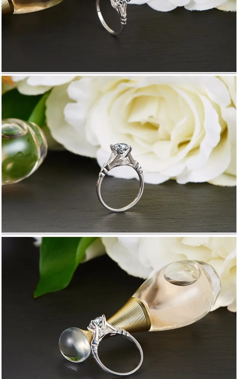 Ювелирное кольцо, 1.0ct, сертифицированное моасанитами, обручальные кольца для женщин, 18 К, Настоящее Белое золото, обручальное кольцо, ювелирные украшения для влюбленных