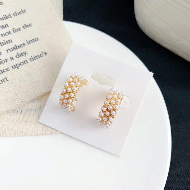 Серьги с белым жемчугом для женщин серьги знаменитостей Геометрическая круглая