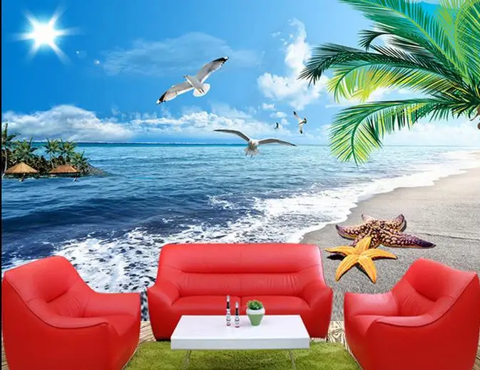 3d обои из ПВХ напольное покрытие морской пейзаж Пляжная 3D картина пола