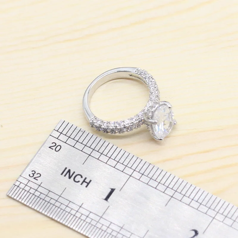 Женские свадебные комплекты ювелирных изделий из серебра 925, серьги-кольца, браслеты, кольца, ожерелье, подвеска из белого кубического циркония, подарочная коробка