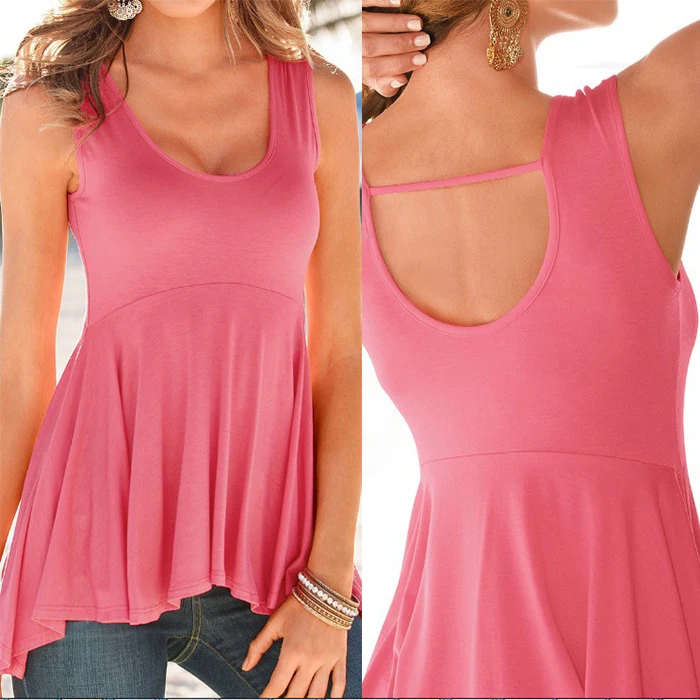 Женщины Летняя Мода Повседневная Раффлед Рукавов Твердые Sheathy Crewneck Нерегулярные