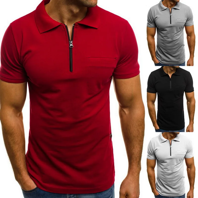 2019 New Mens Polo Shirt Brand Short Sleeve Slim Solid Color Zipper Turn down Neck shirt Men Summer Casual Tops | Мужская одежда